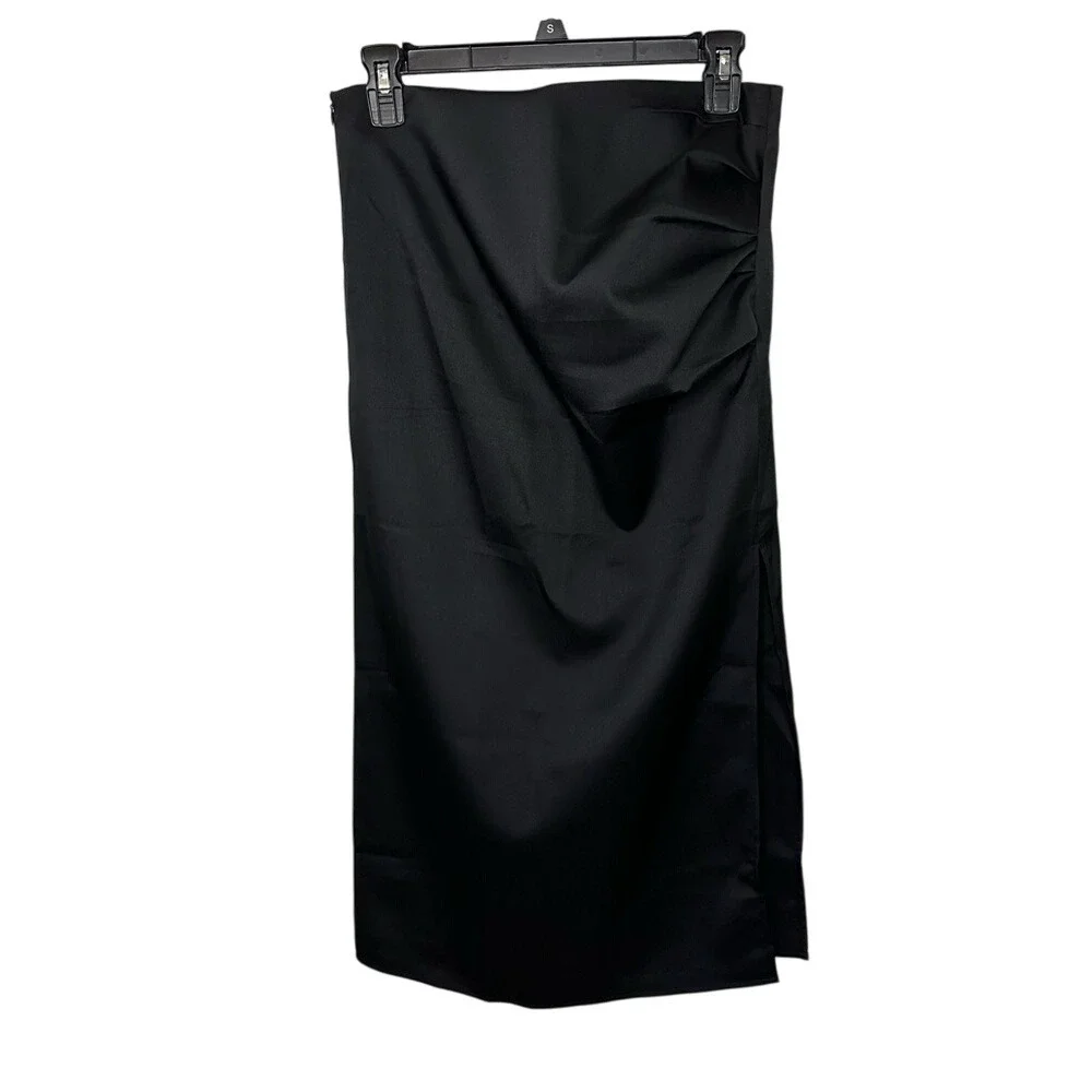 Black‎ Ruched Bodycon Midi Skirt Party Cocktail Sleek Elegant